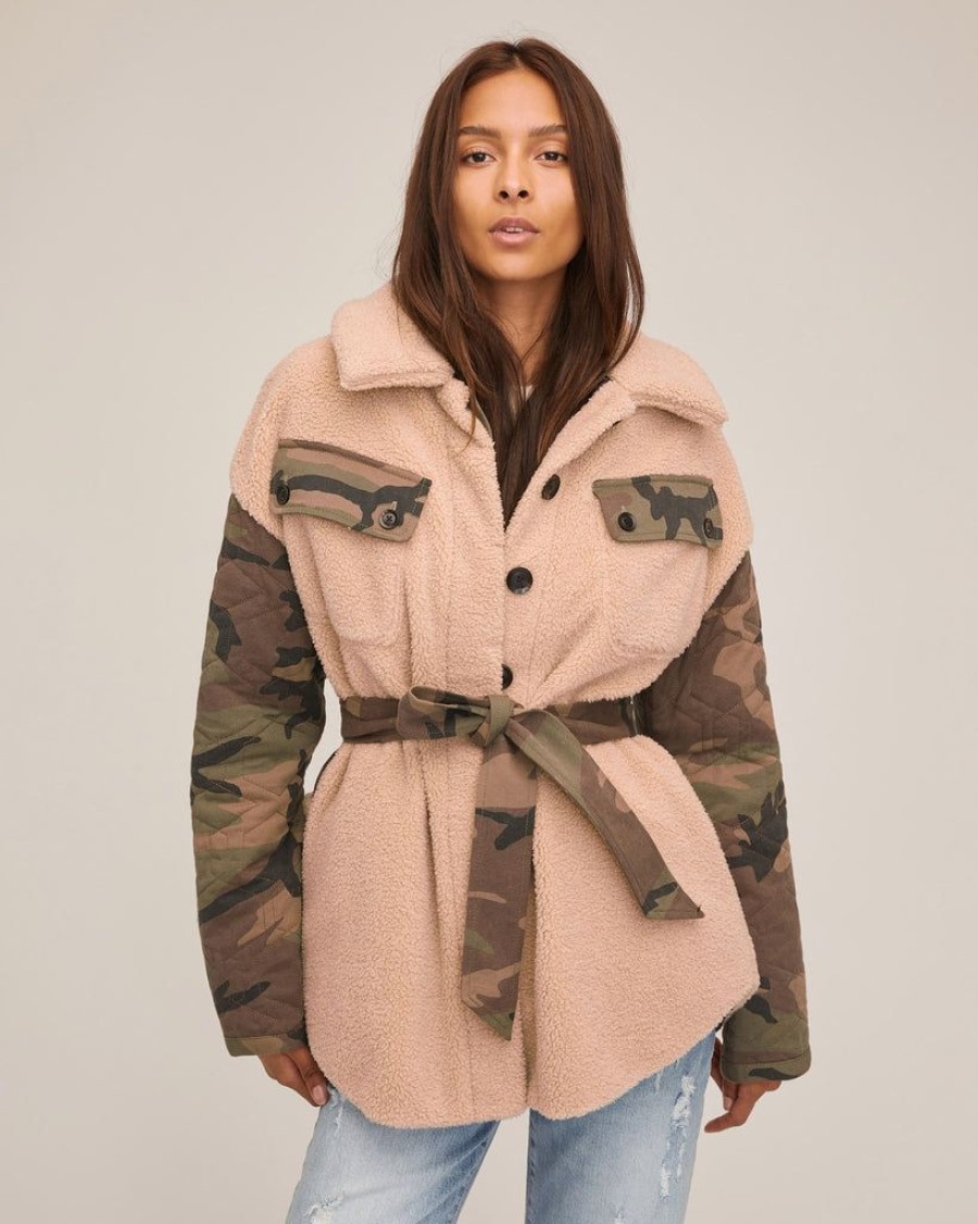 Women Marissa Webb | Augie Quilted Camo Sherpa Parka Quilted Woodland Camo Beige Combo