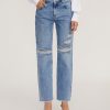 Women Marissa Webb | Dylan Distressed Washed Denim Pant In Indigo Medium Stone Wash