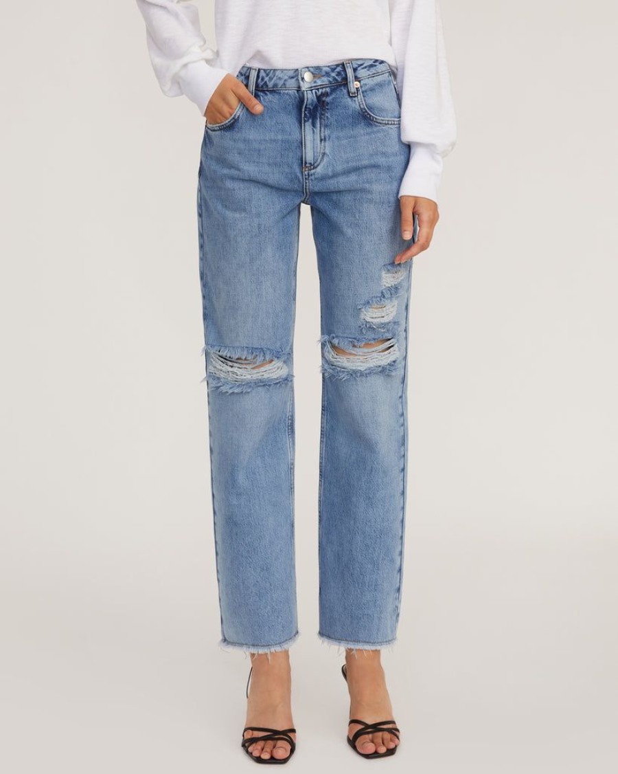 Women Marissa Webb | Dylan Distressed Washed Denim Pant In Indigo Medium Stone Wash