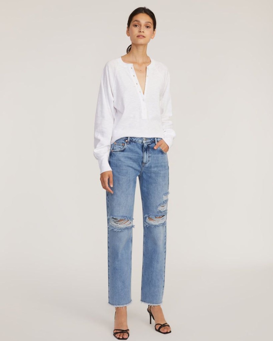 Women Marissa Webb | Dylan Distressed Washed Denim Pant In Indigo Medium Stone Wash