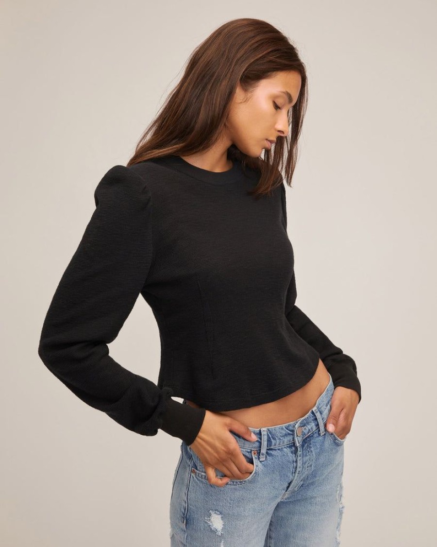 Women Marissa Webb | Blair Waffle Knit Puff Sleeve Pullover In Black