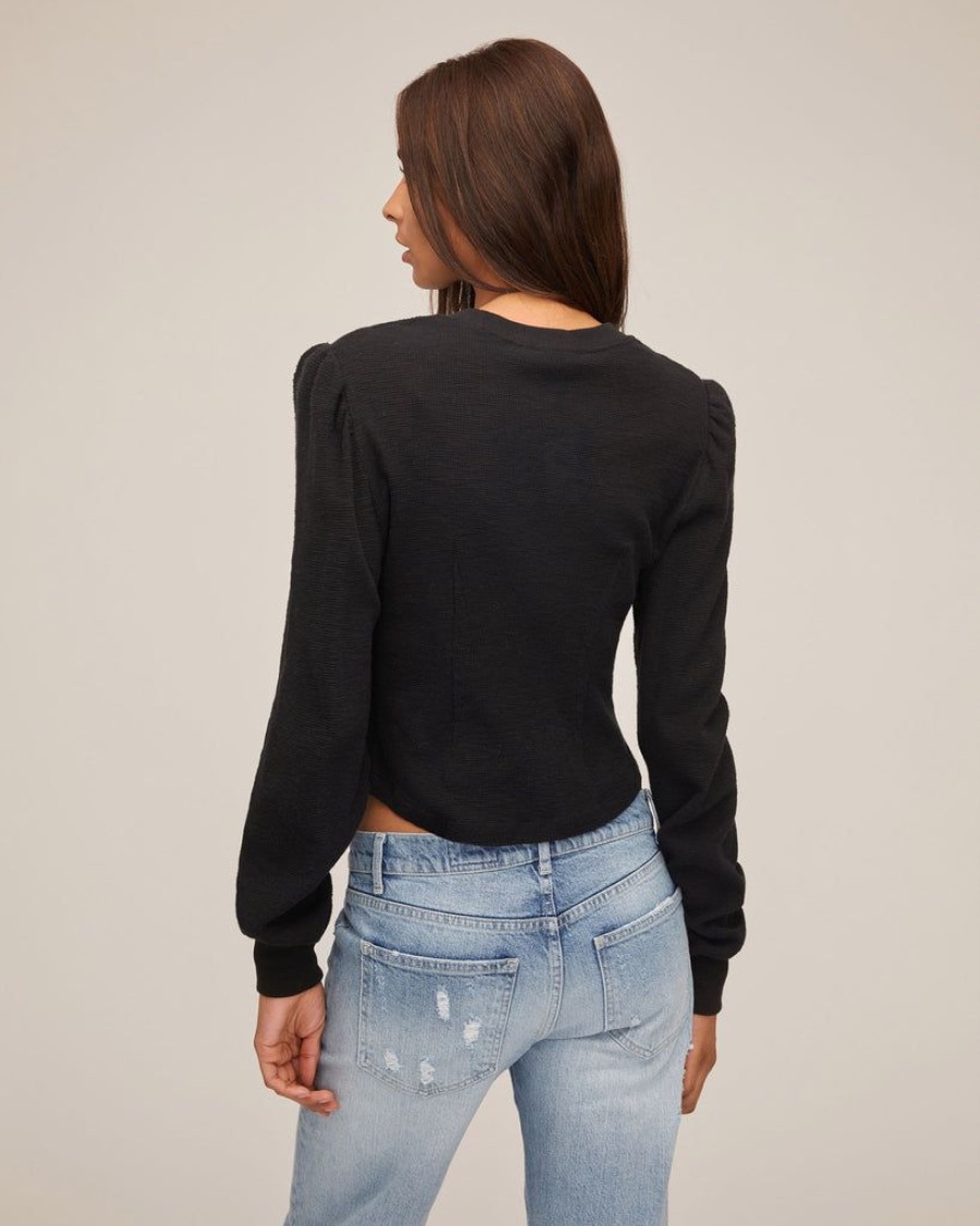 Women Marissa Webb | Blair Waffle Knit Puff Sleeve Pullover In Black