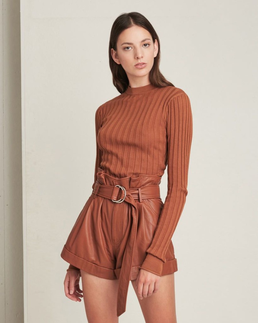 Women Marissa Webb | Dixon Paper Bag Leather Short In Sienna