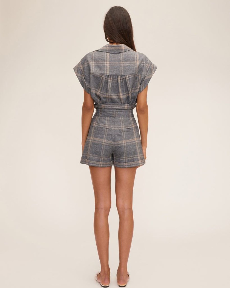 Women Marissa Webb | Rowe Lightweight Flannel Drop Shoulder Top In Fog Grey Plaid