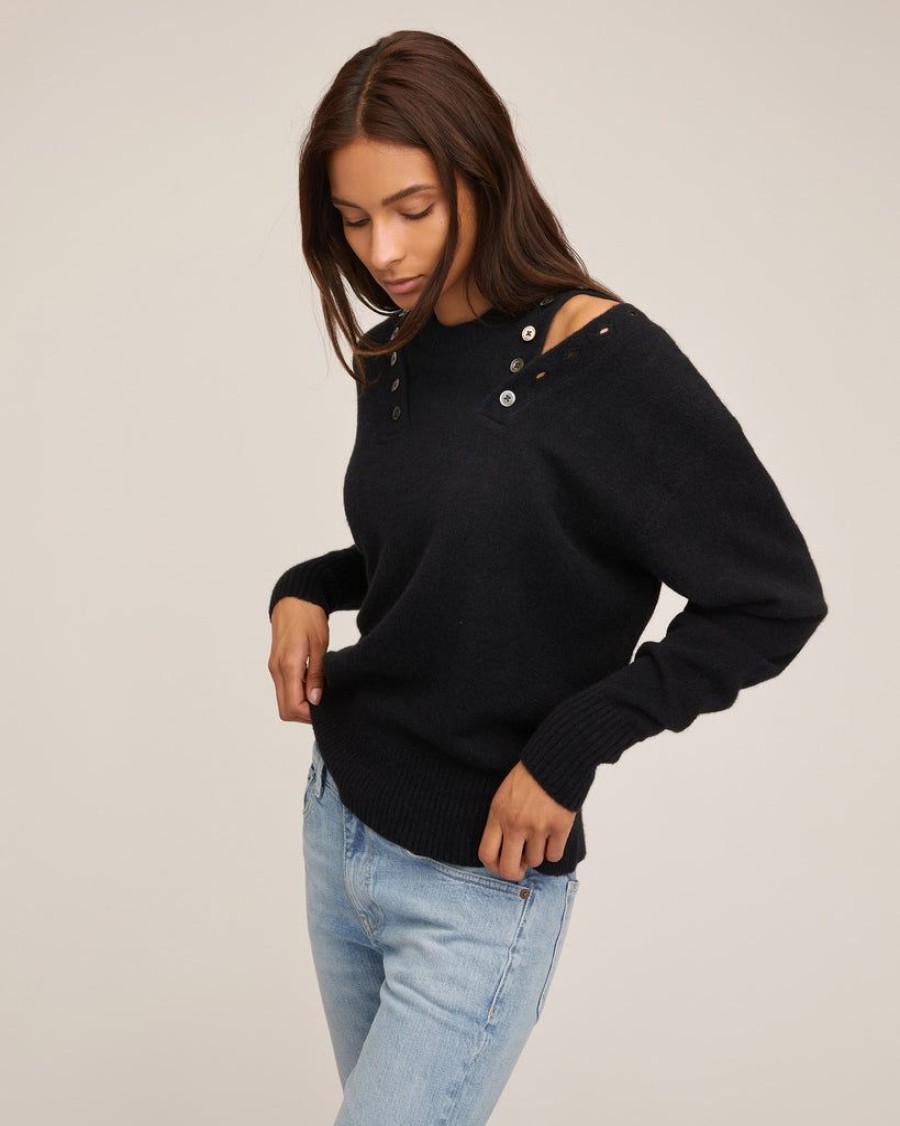 Women Marissa Webb | Braxton Double Button Crewneck Sweater In Black