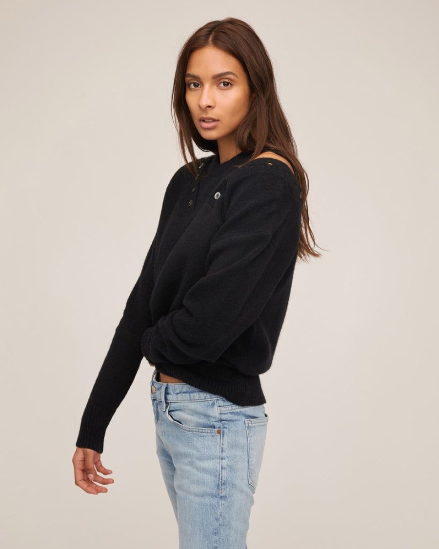 Women Marissa Webb | Braxton Double Button Crewneck Sweater In Black