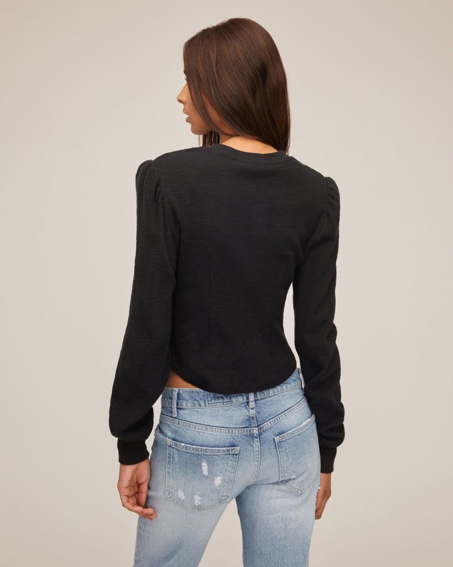 Women Marissa Webb | Blair Waffle Knit Puff Sleeve Pullover In Black