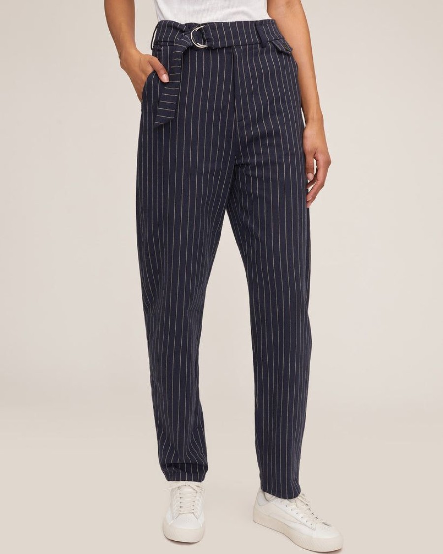 Women Marissa Webb | Allan Pinstripe Barrel Pant Navy Beige Pinstripe