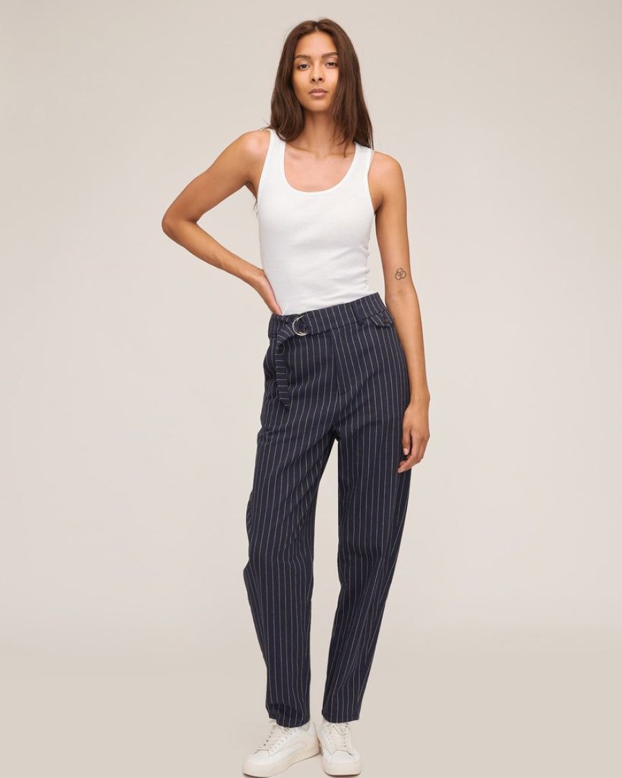 Women Marissa Webb | Allan Pinstripe Barrel Pant Navy Beige Pinstripe