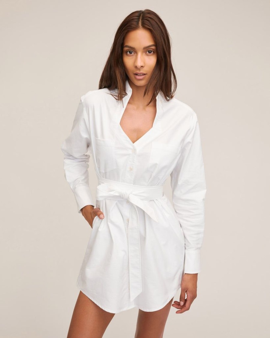 Women Marissa Webb | Elliot Cut Out Neck Oxford Mini Dress White