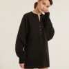 Women Marissa Webb | So Uptight French Terry Plunge Henley Sweatshirt Dress In Black