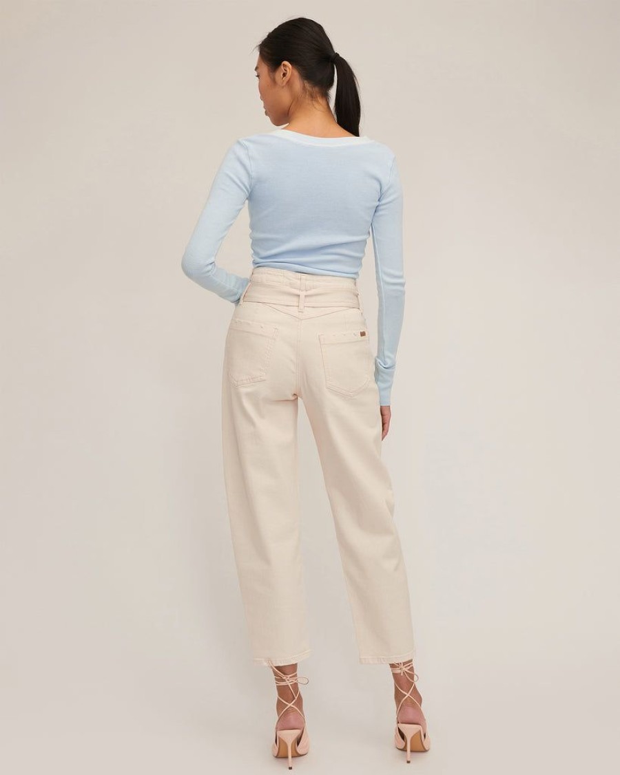 Women Marissa Webb | Stretch Waffle Sloan Slim Knit Henley In Sky Blue