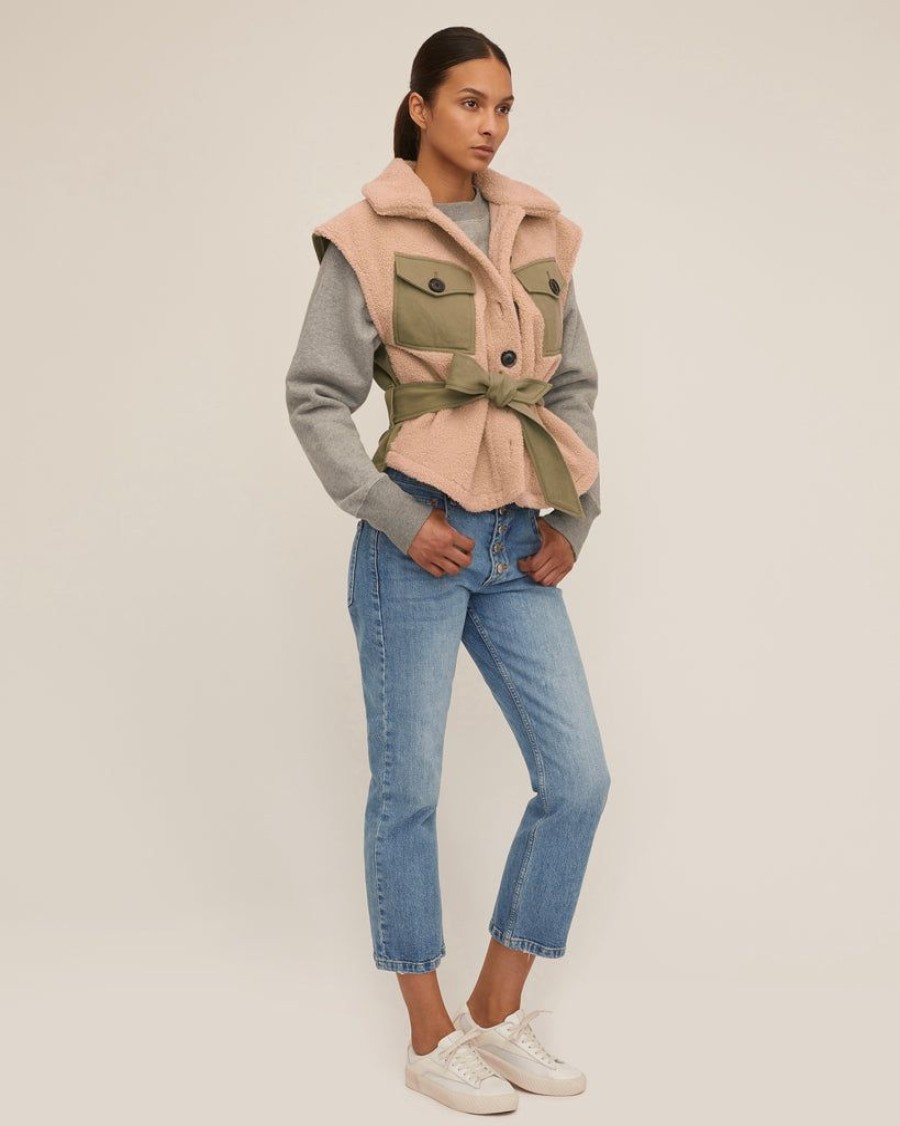 Women Marissa Webb | Frankie Sherpa Twill Vest Fern French Beige Combo