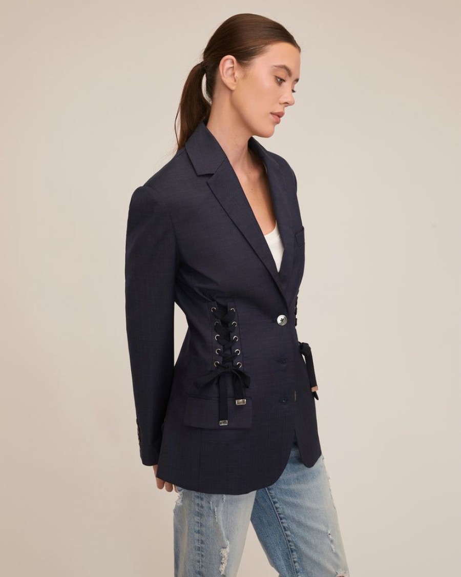 Women Marissa Webb | Daxton Lace Up Wool Blazer Remi Navy