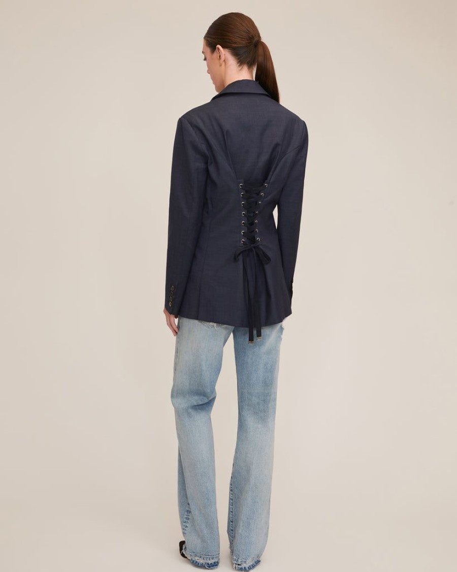 Women Marissa Webb | Daxton Lace Up Wool Blazer Remi Navy