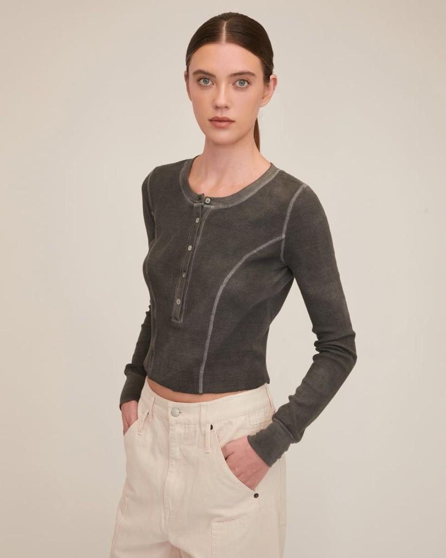 Women Marissa Webb | Stretch Waffle Mabel Seamed Henley In Ash