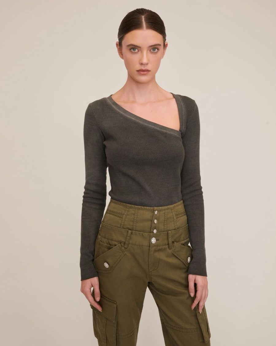 Women Marissa Webb | Stretch Waffle Lea Asymmetrical Pullover Ash