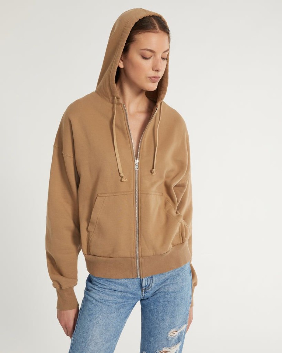 Women Marissa Webb | Finley Plush Drop Shoulder Zip Front Hoodie In Light Mocha