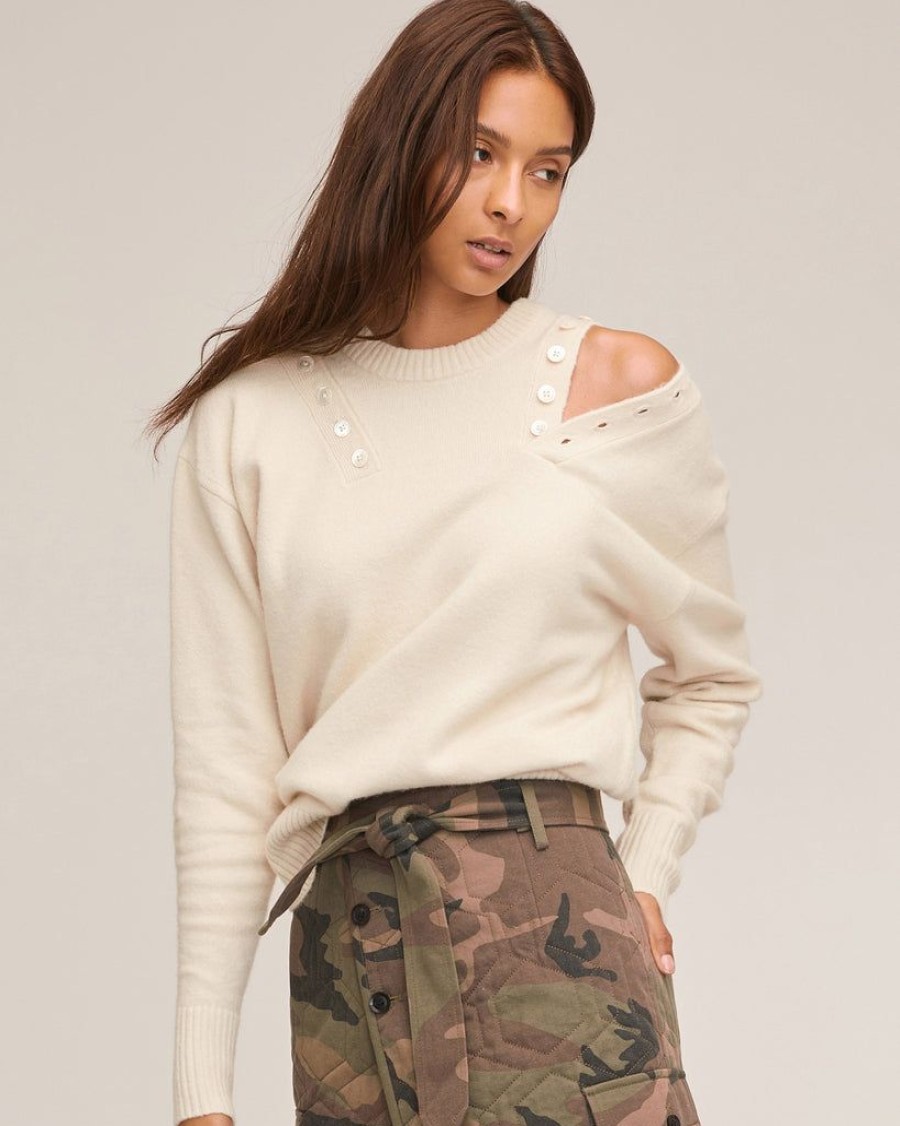 Women Marissa Webb | Braxton Double Button Crewneck Sweater In Snow