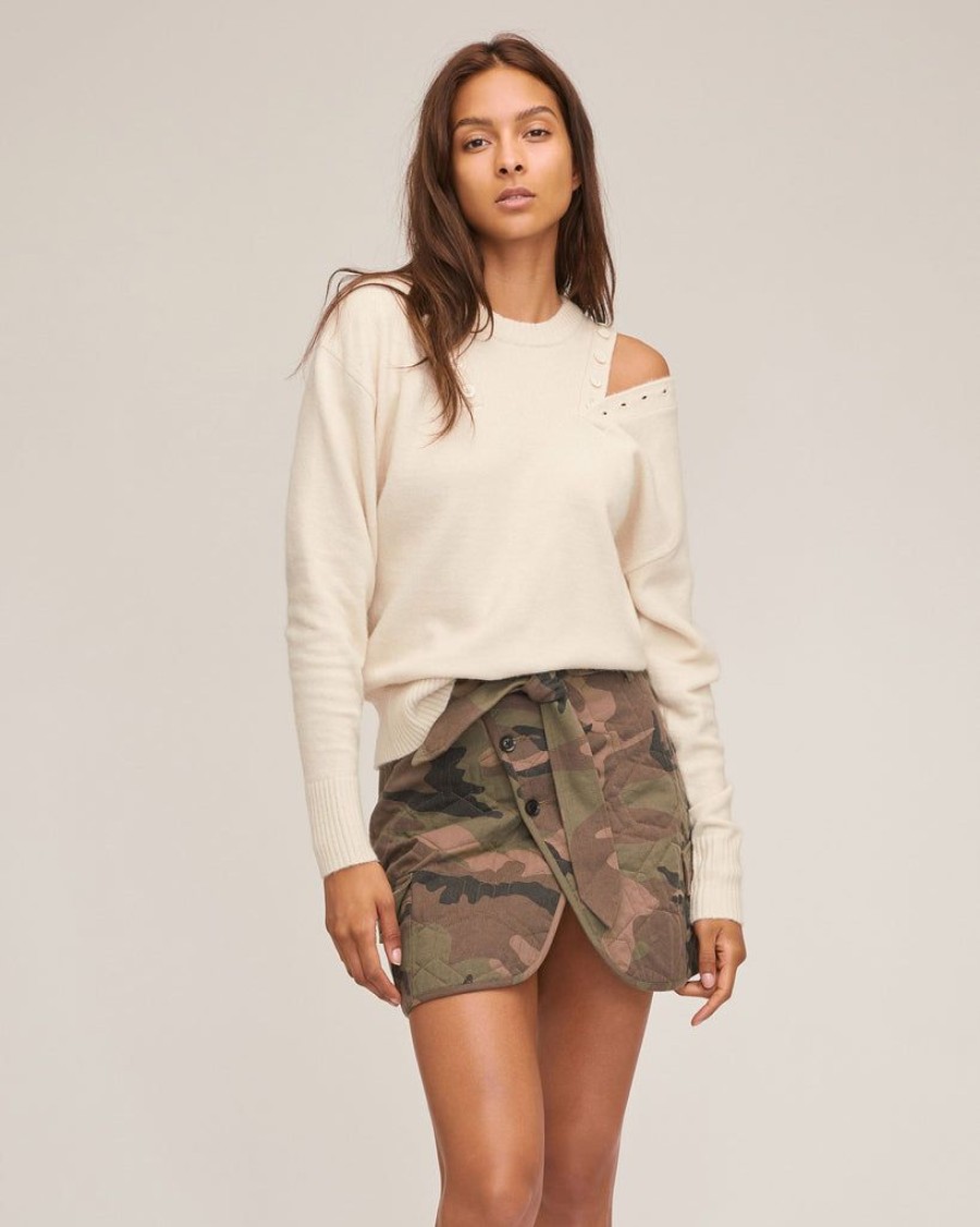 Women Marissa Webb | Braxton Double Button Crewneck Sweater In Snow