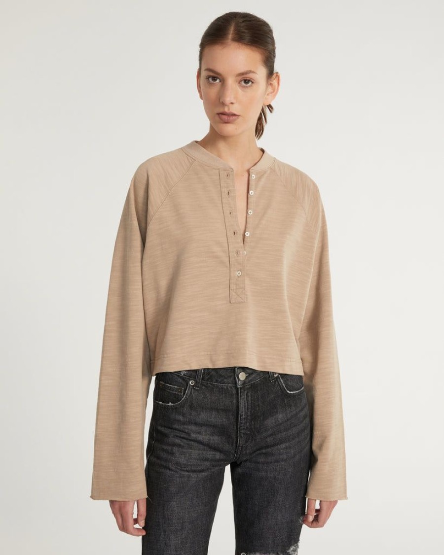 Women Marissa Webb | So Uptight Lightweight Slub Cotton Plunge Henley In Stone Taupe