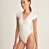 Women Marissa Webb | Dani V Neck Ribbed Body Suit In Ivory White