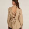 Women Marissa Webb | Lennox Canvas Tie-Back Button Down Sandshell