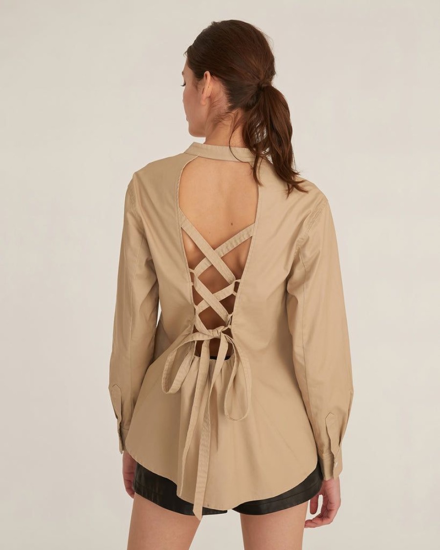 Women Marissa Webb | Lennox Canvas Tie-Back Button Down Sandshell