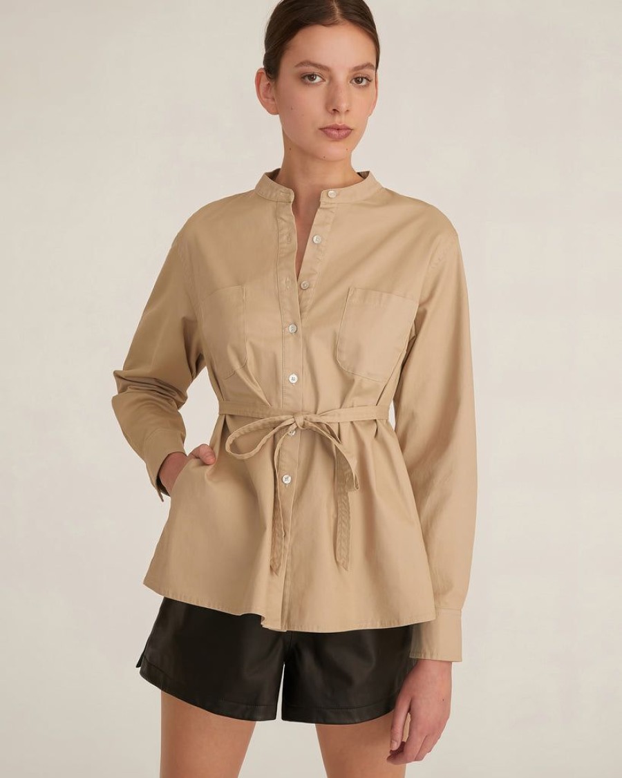 Women Marissa Webb | Lennox Canvas Tie-Back Button Down Sandshell