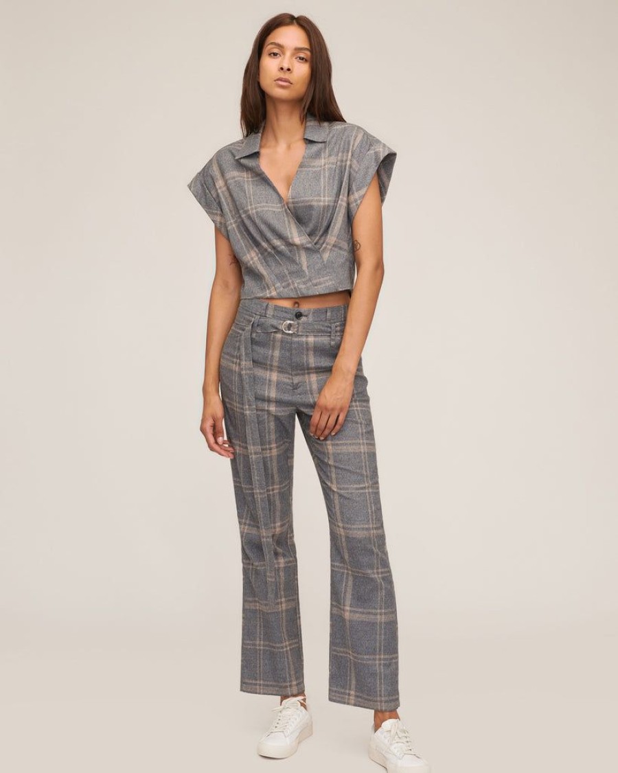 Women Marissa Webb | Lennon Lightweight Flannel Flare Pant Fog Grey Plaid