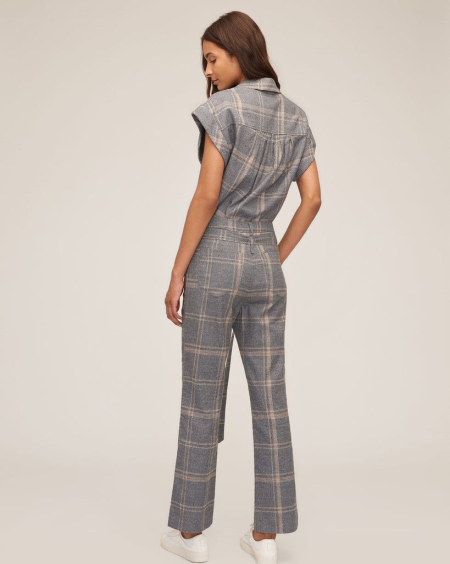 Women Marissa Webb | Lennon Lightweight Flannel Flare Pant Fog Grey Plaid