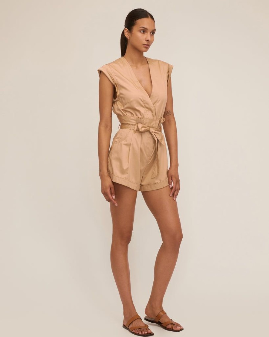 Women Marissa Webb | Dixon Paper Bag Sateen Romper Latte