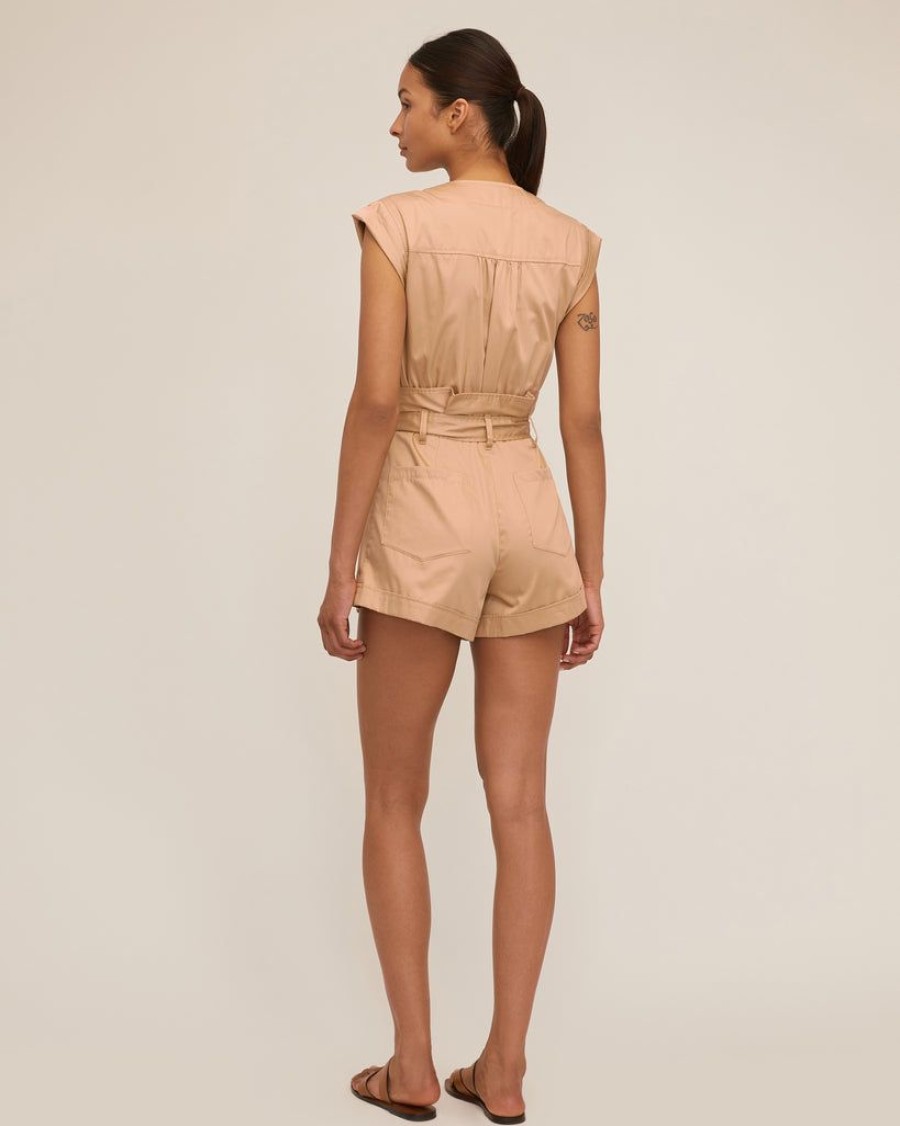 Women Marissa Webb | Dixon Paper Bag Sateen Romper Latte