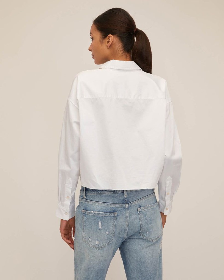 Women Marissa Webb | Davie Cropped Sateen Boyfriend Button Down Washed White