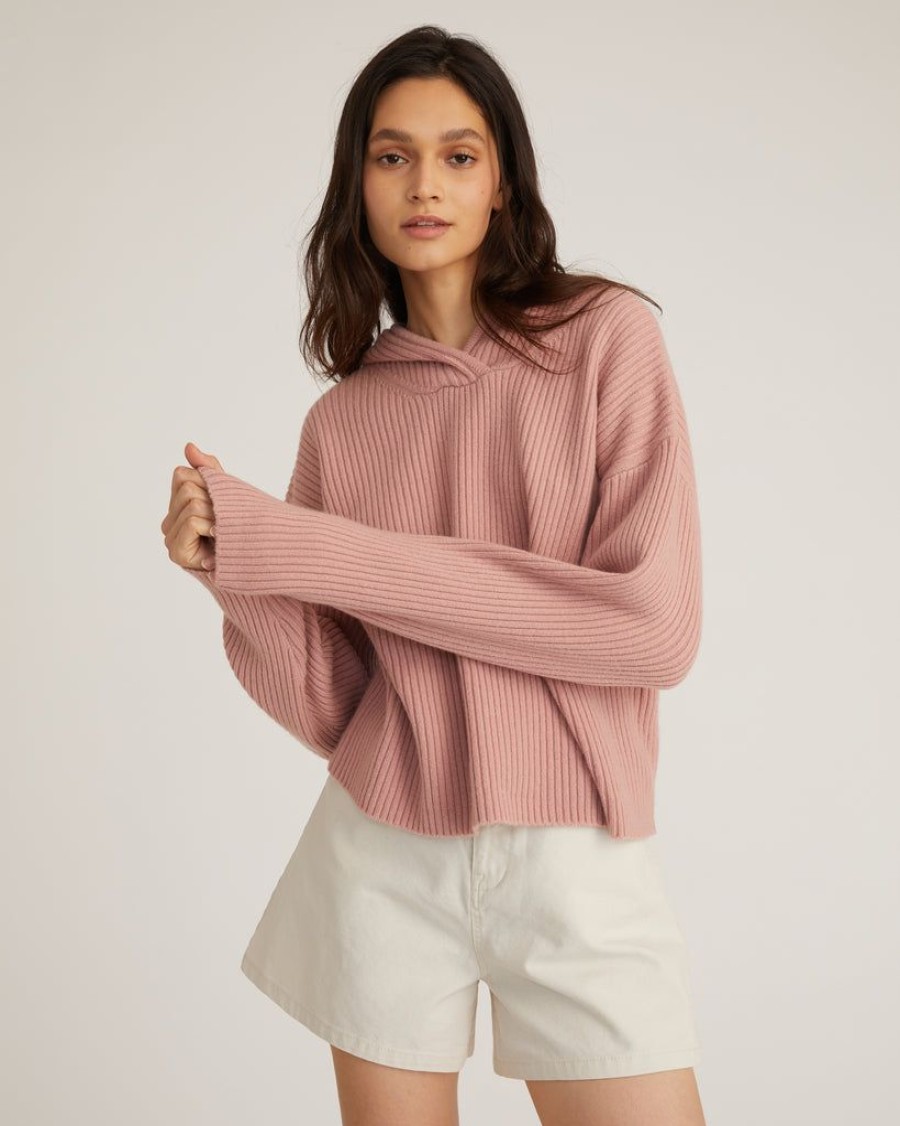 Women Marissa Webb | Arie Ribbed Cashmere Blend Drop Shoulder Hoodie Fig