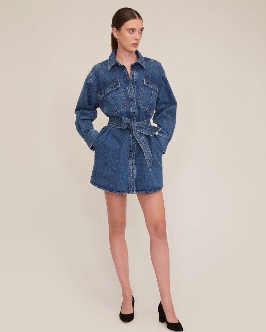 Women Marissa Webb | Skylar Denim Tunic Dress In Indigo Rinse Wash