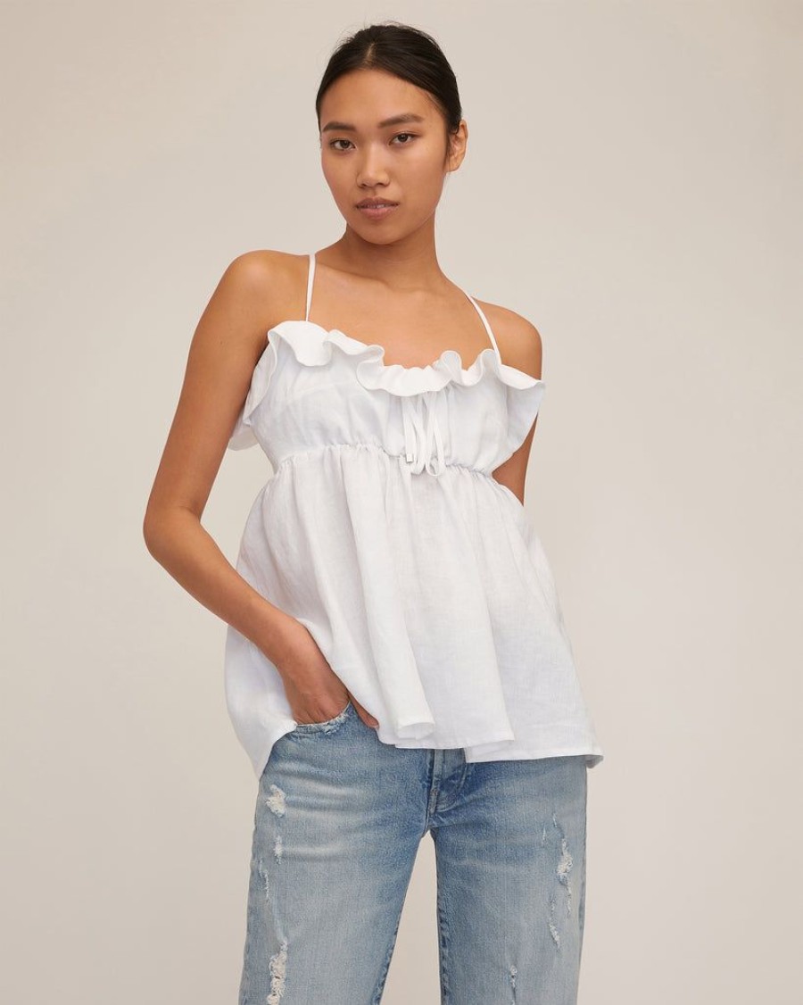 Women Marissa Webb | Jayce Linen Laced Empire Top In White Linen White