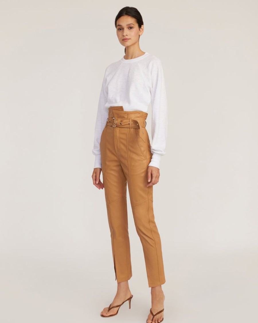 Women Marissa Webb | Anniston Split Hem Leather Pant In Fawn