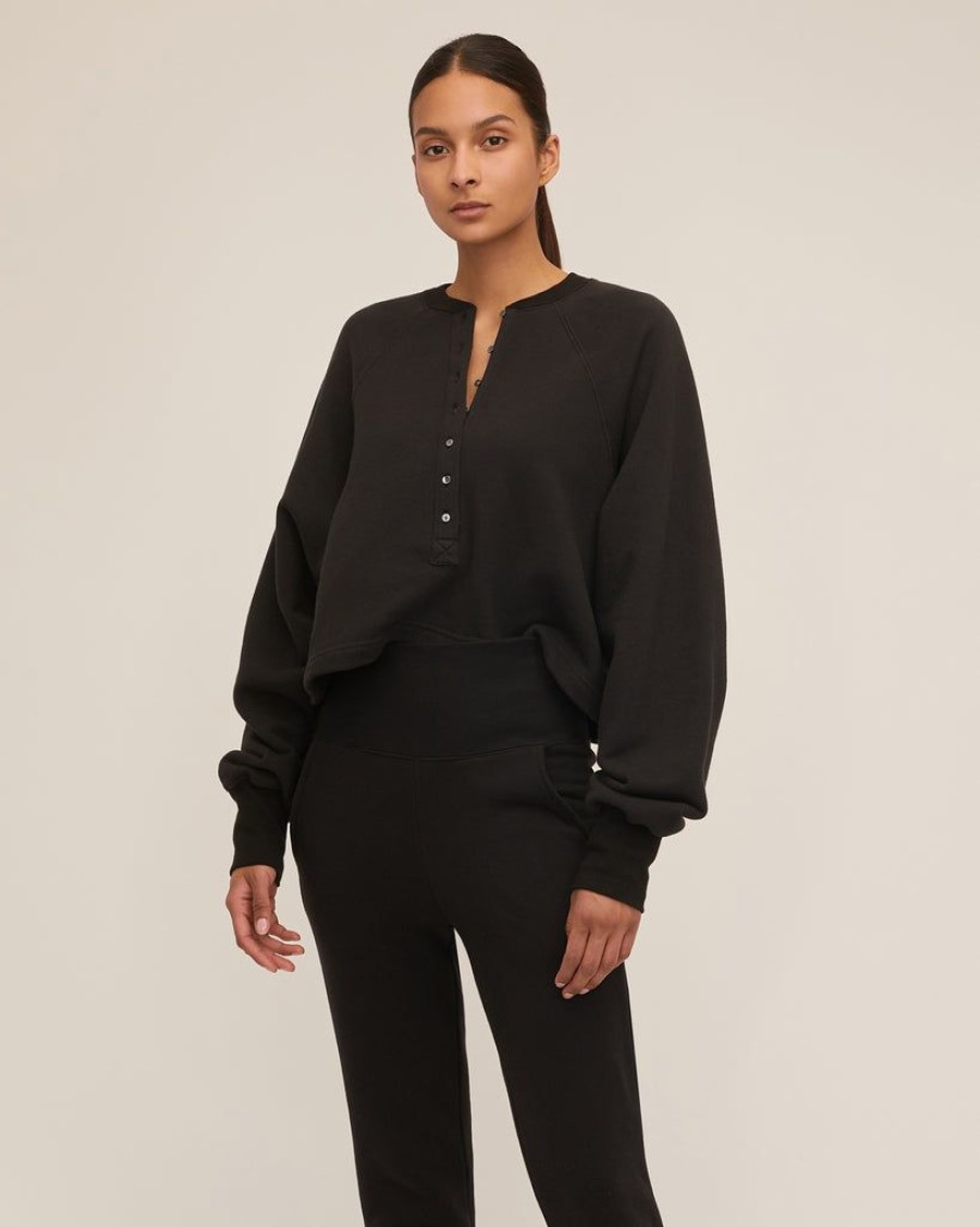 Women Marissa Webb | So Uptight French Terry Plunge Henley Sweatshirt In Black