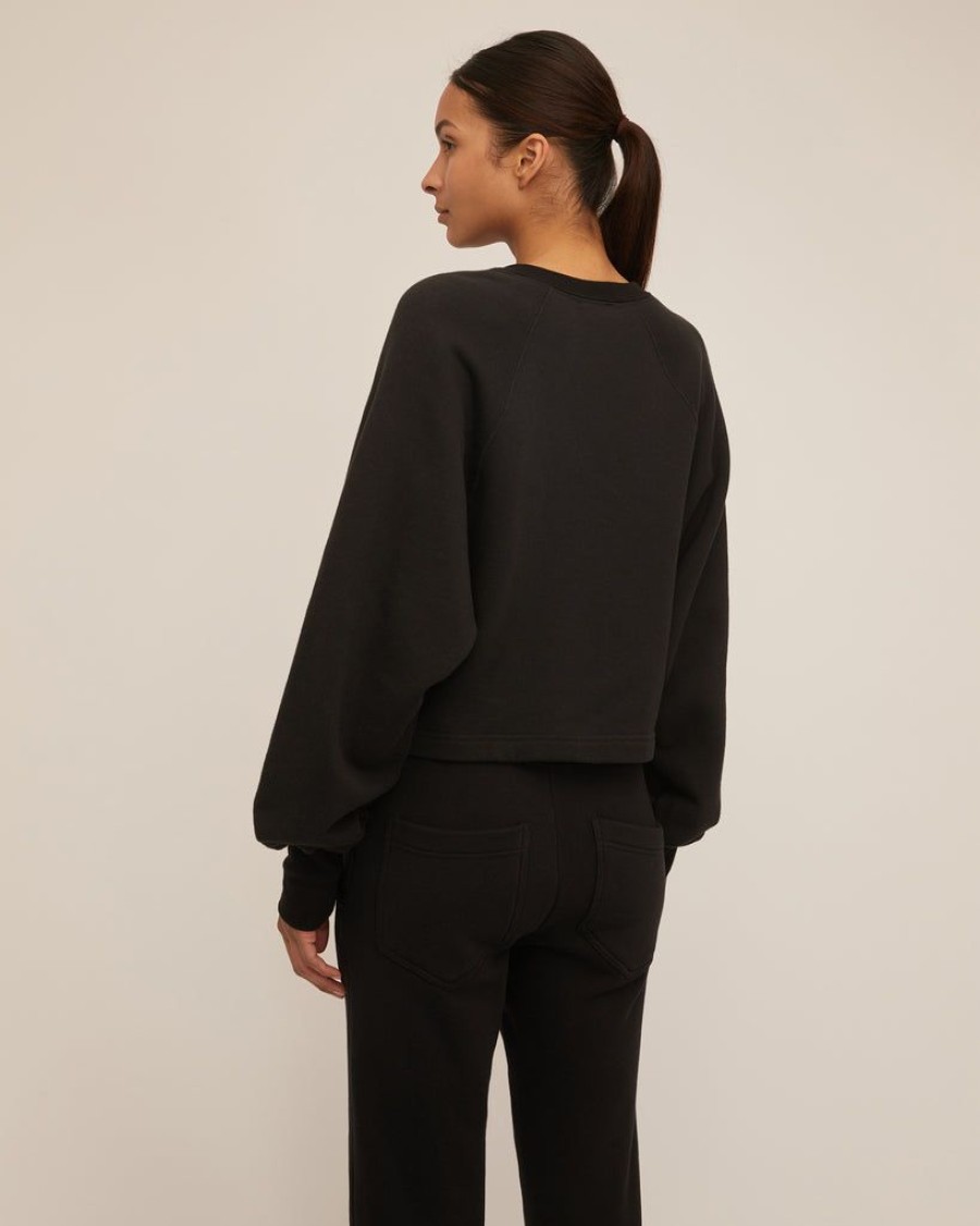 Women Marissa Webb | So Uptight French Terry Plunge Henley Sweatshirt In Black