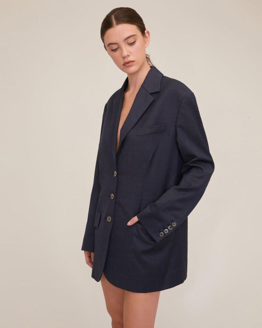 Women Marissa Webb | Cohen Boyfriend Wool Blazer Dress Remi Navy