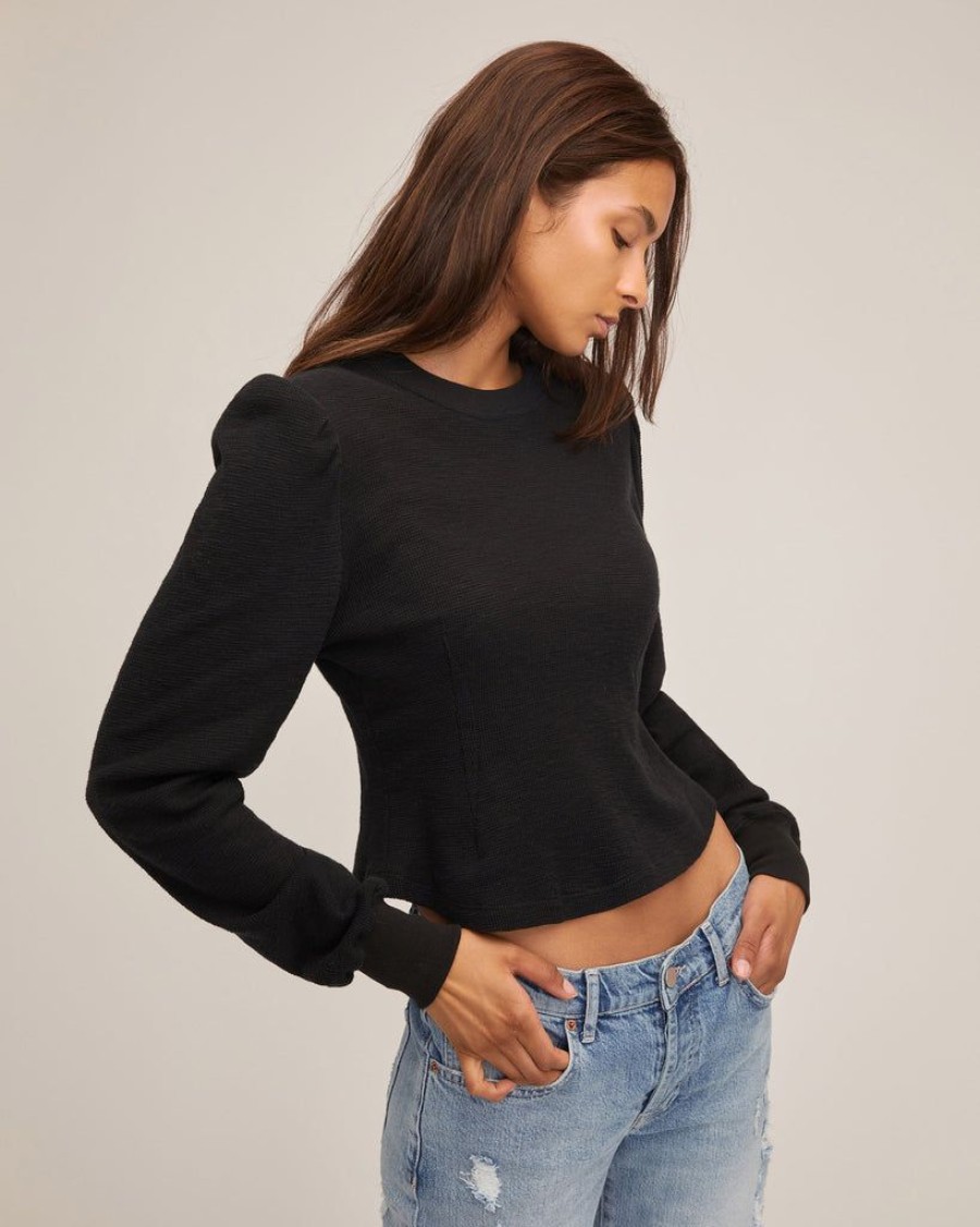 Women Marissa Webb | Blair Waffle Knit Puff Sleeve Pullover In Black