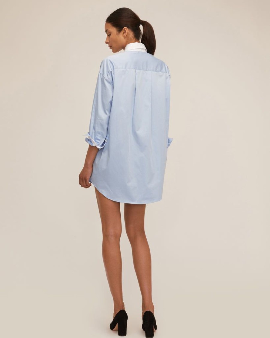 Women Marissa Webb | Davie Sateen Mini Dress Shirt Periwinkle White Combo