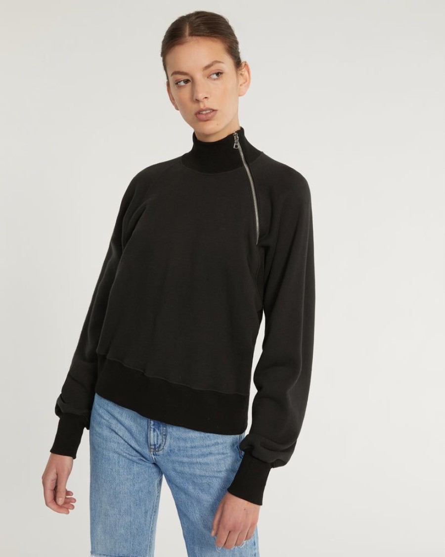 Women Marissa Webb | So Uptight French Terry Funnel Neck Zip Sweatshirt In Black