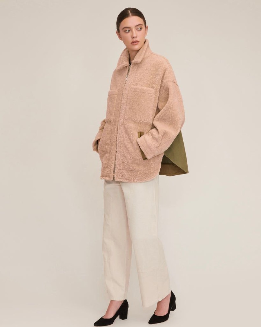 Women Marissa Webb | Amari Sherpa Twill Jacket Fern French Beige Combo