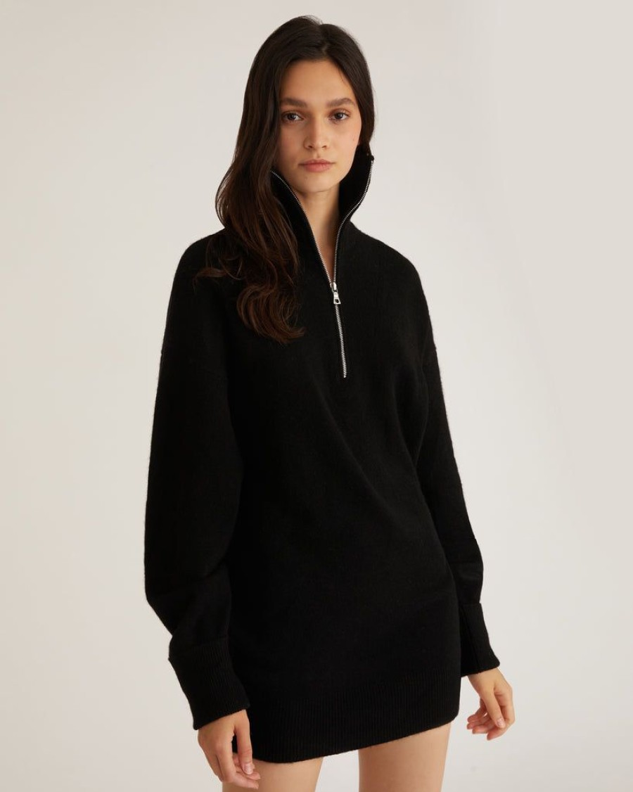 Women Marissa Webb | Wesley Slouchy Zip Front Cashmere Blend Sweater Dress In Black