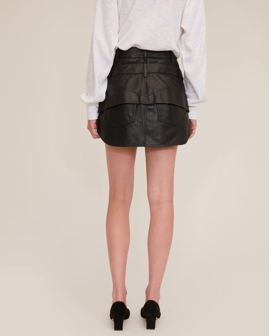 Women Marissa Webb | Nori Leather Layered Waist Mini Skirt Black Bone Combo