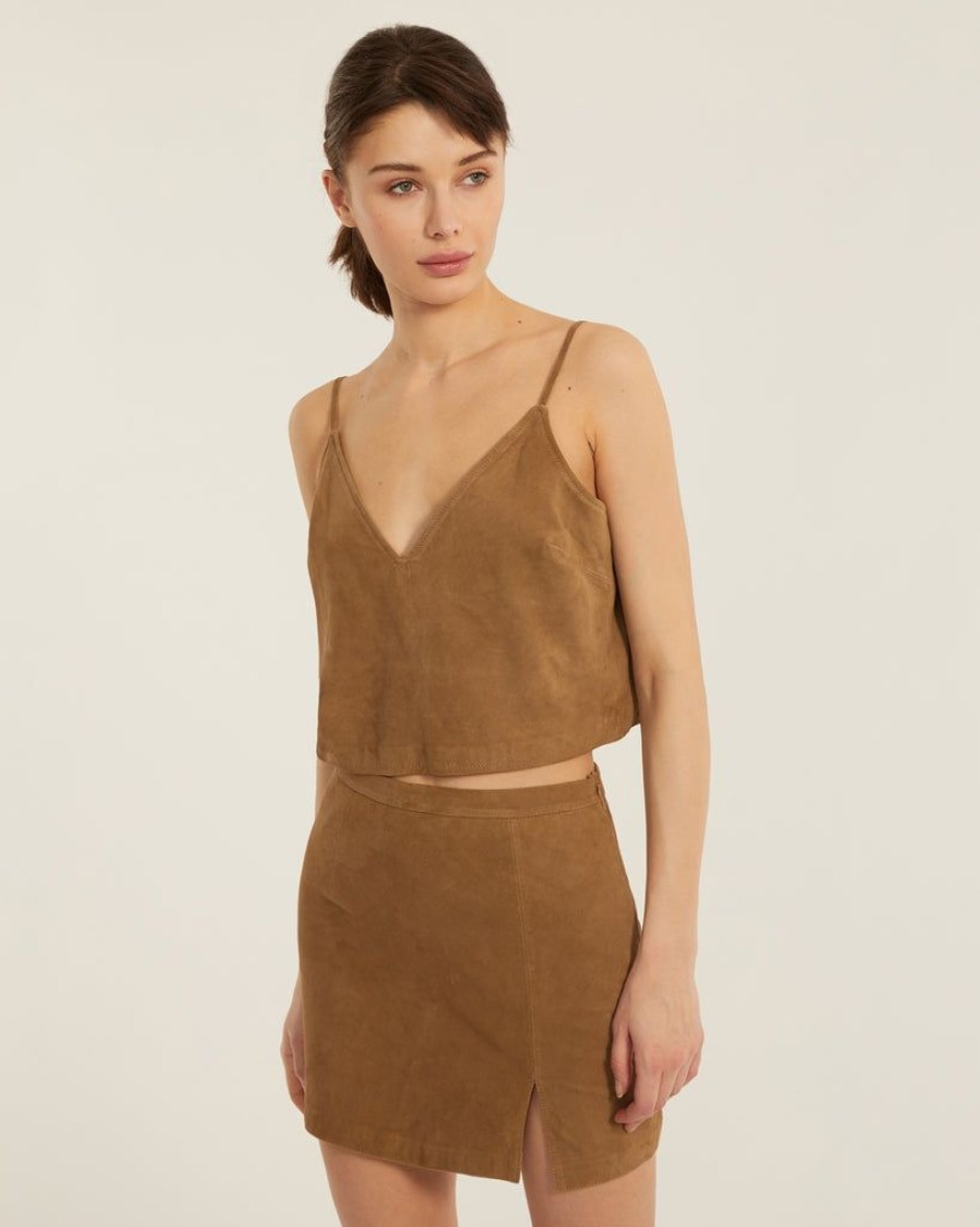 Women Marissa Webb | Kami Suede Slip Mini Skirt Sandstone