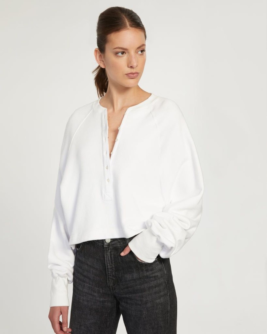 Women Marissa Webb | So Uptight French Terry Plunge Henley Sweatshirt In White