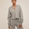 Women Marissa Webb | So Uptight French Terry Plunge Henley Sweatshirt In Heather Grey